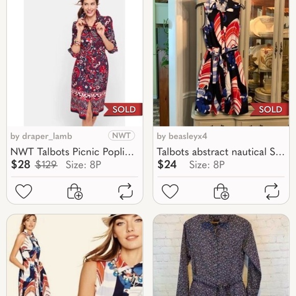 Talbots paisley poplin picnic button front shirt dress in red white and blue. 8P - Picture 8 of 8